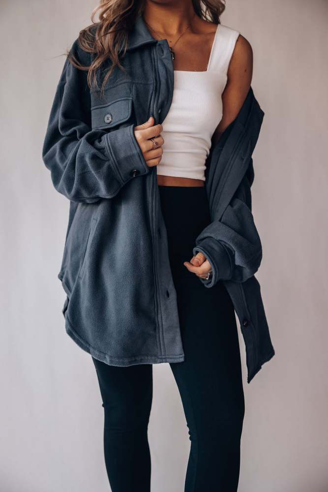 Single-breasted With Pockets Shacket