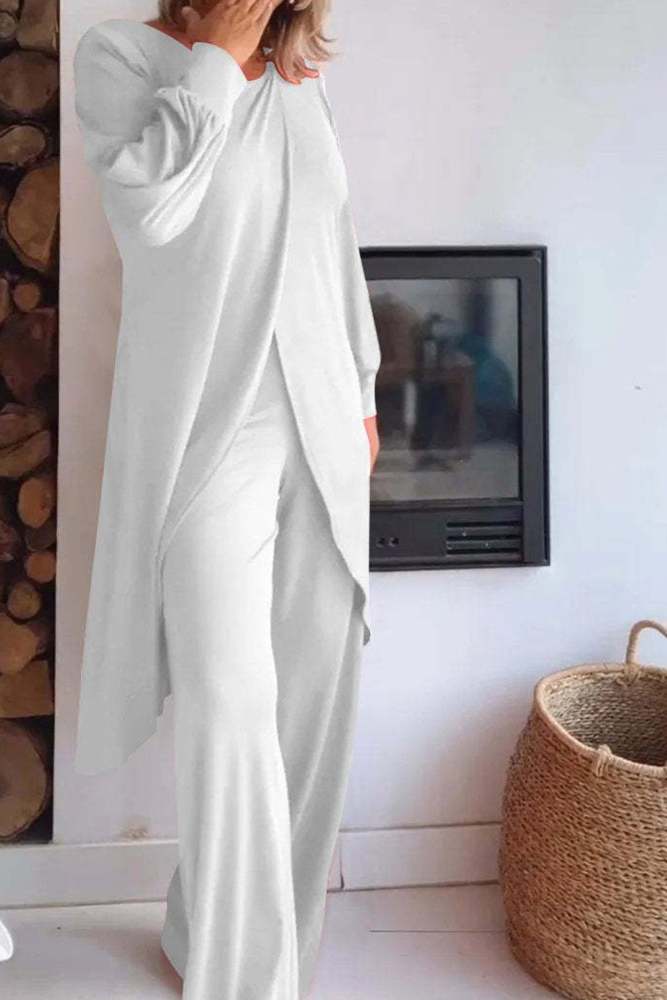 Slit Long Tops Two-piece Pants Suits