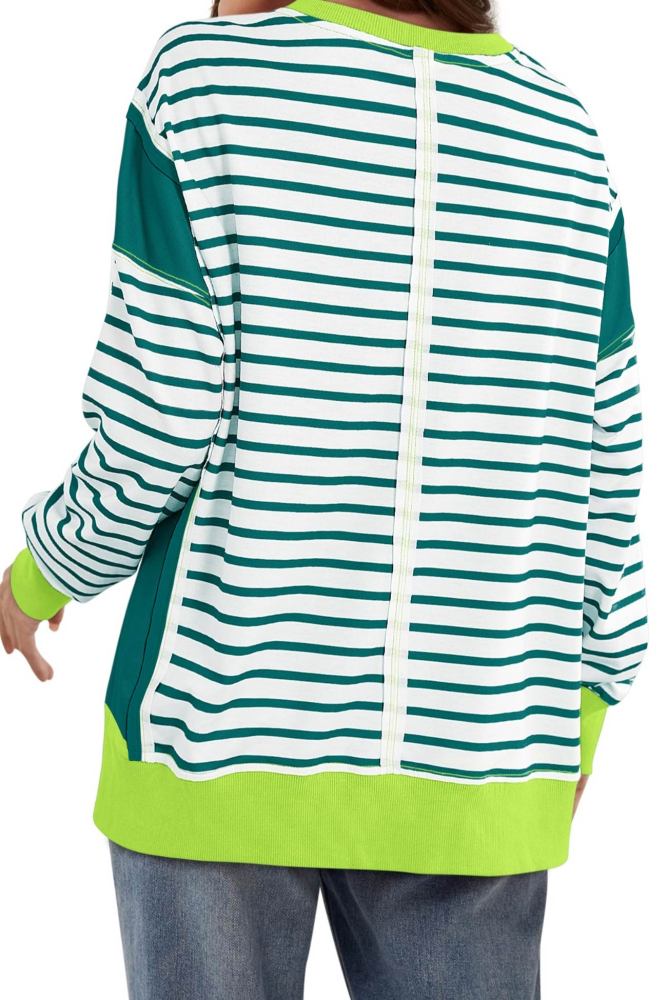Crew Neck Striped Patchwork Sweatshirt