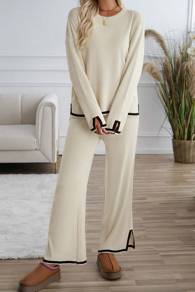 Contrast Slit Hem Knit Suits