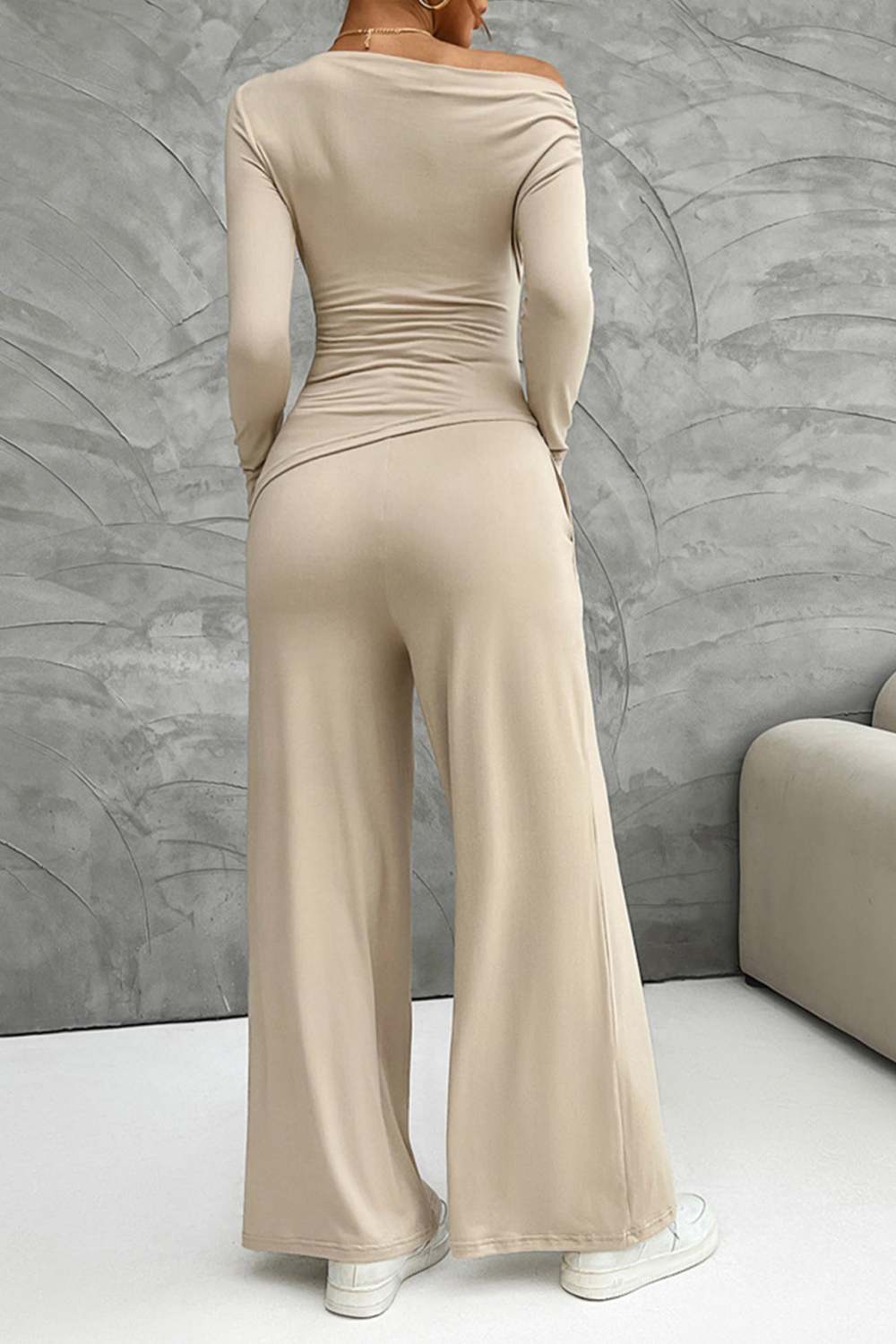 Off Shoulder Top And Wide Pants Set