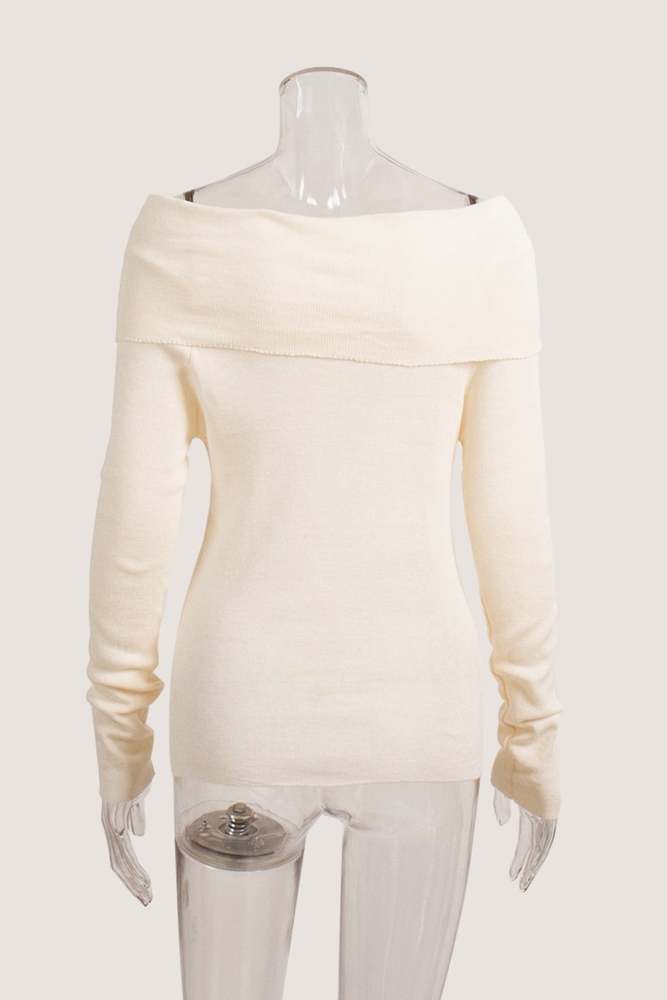 Off-shoulder Long Sleeve Knit Tops