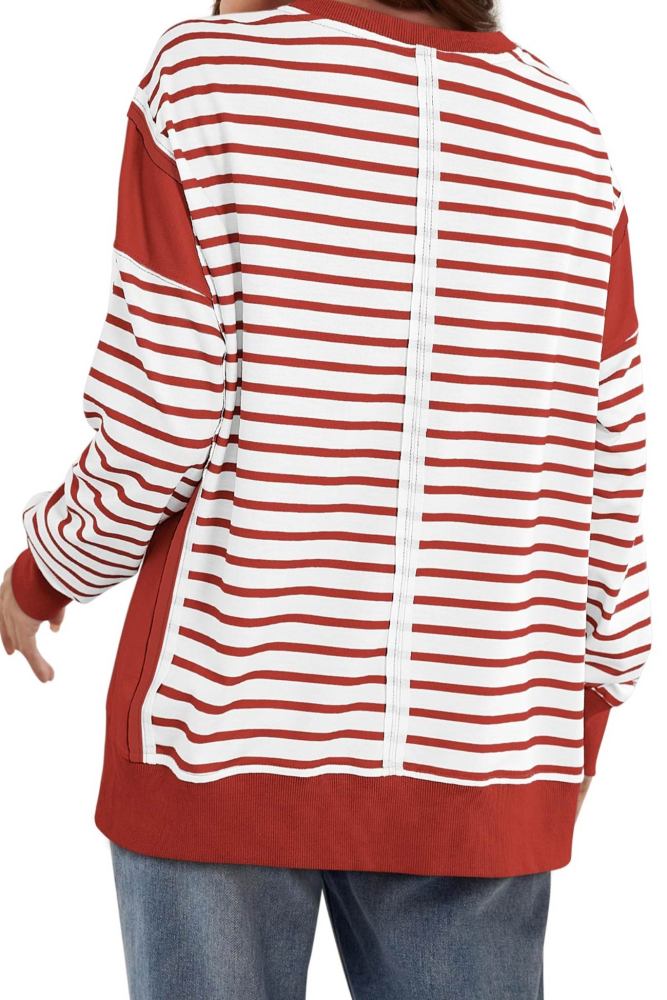 Crew Neck Striped Patchwork Sweatshirt