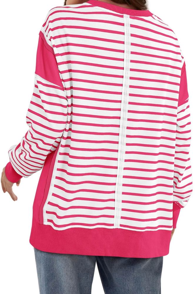 Crew Neck Striped Patchwork Sweatshirt