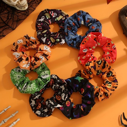 8pcs Hair Tie Elastic Large Scrunchie Halloween Hair Rope Ponytail Holder Hair Accessories For daily uses Women