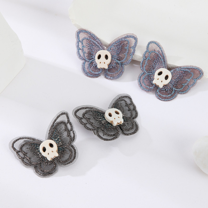 4pcs Butterfly Skull Hair Clip Black Y2K Punk Barrette Hair Accessories For Women Cosplay