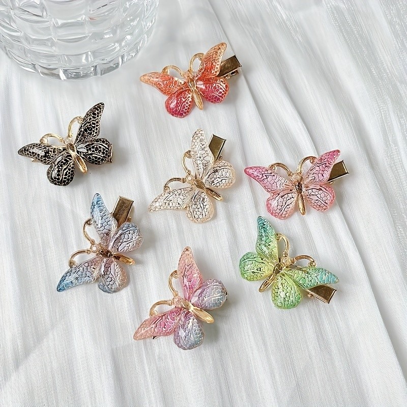 3pcs\u002Fset Gradient Color Butterfly Hair Clips Colorful Acrylic Butterfly Side Clips Cute Insect Headwear Hair Accessories