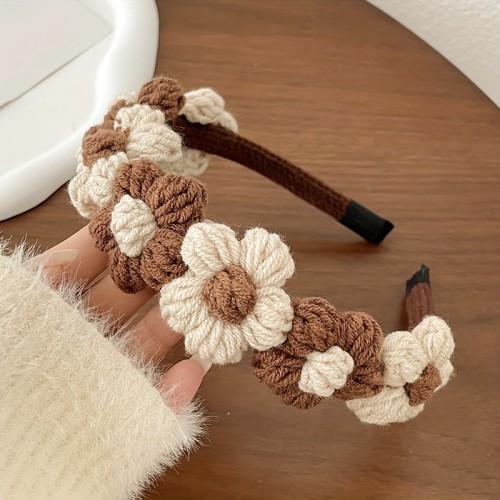 2pcs Cute Flower Knitted Headband Vintage Hair Hoop Autumn And Winter Headband Non Slip Hair Accessories For Women Girls