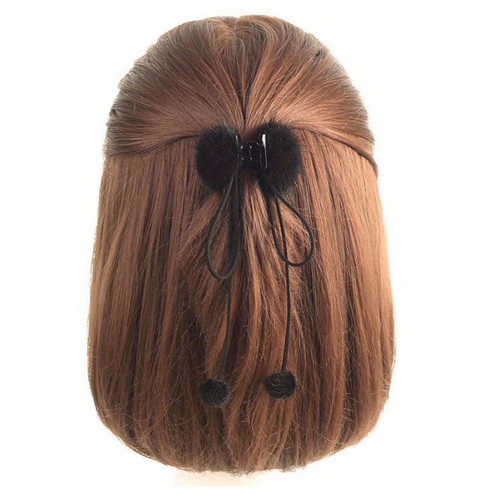 1pc Furry Ball Tassel Hair Claw Clip Black Bow Hair Jaw Clamp Non Slip Hair Clips Hair Grip Autumn Winter Hair Accessories For Women Female
