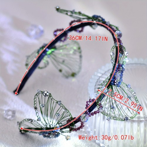 Elegant Butterfly Beaded Headband for Women and Girls - Iron Alloy Hairband with Crystal Embellishment, Cute Fashion Dress-Up Accessory, Single Piece Hairband with Color Matching Design - Ideal for Styling and Gifts