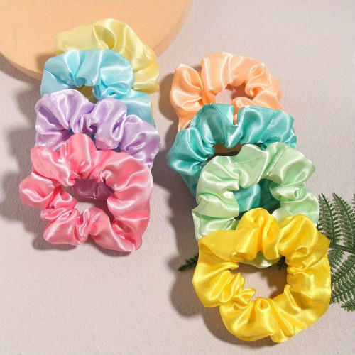 8pcs Colorful Scrunchies Summer Stain Hair Tie Elastics Hair Bands Soft Hair Ties For Women