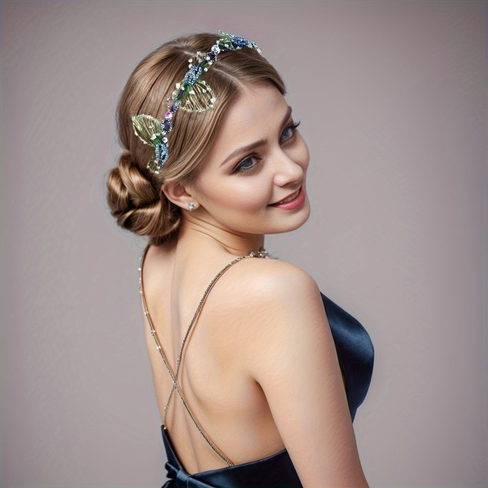 Elegant Butterfly Beaded Headband for Women and Girls - Iron Alloy Hairband with Crystal Embellishment, Cute Fashion Dress-Up Accessory, Single Piece Hairband with Color Matching Design - Ideal for Styling and Gifts