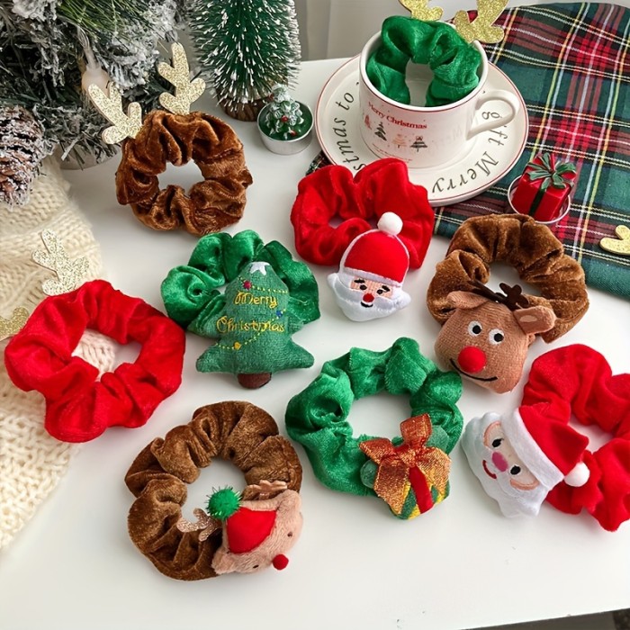 3pcs Women Christmas Cute Elastic Hair Bands, Santa Claus Elk Christmas Tree Hair Ties, Ideal Choice For Gifts
