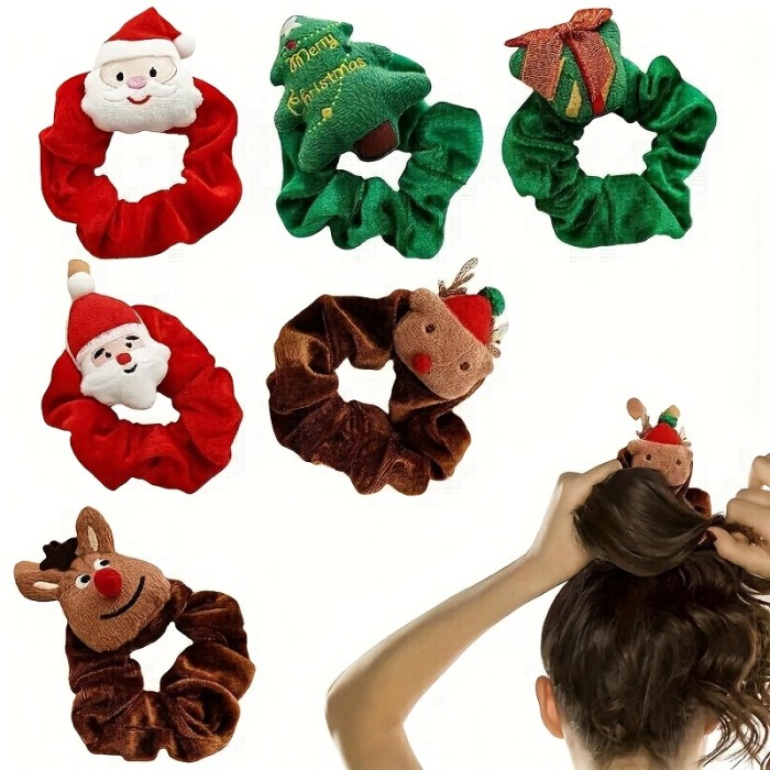 3pcs Women Christmas Cute Elastic Hair Bands, Santa Claus Elk Christmas Tree Hair Ties, Ideal Choice For Gifts