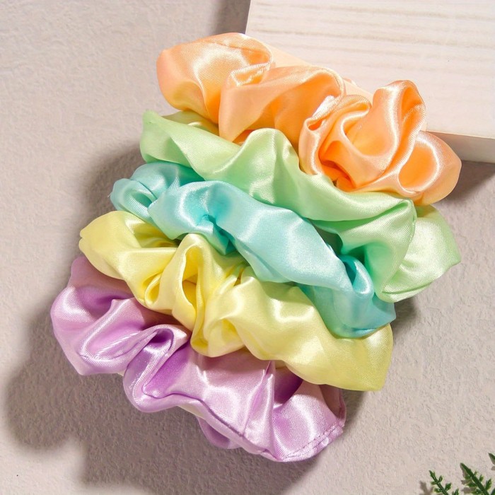 8pcs Colorful Scrunchies Summer Stain Hair Tie Elastics Hair Bands Soft Hair Ties For Women