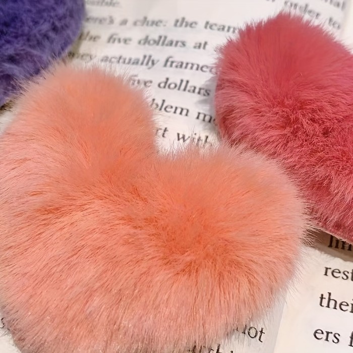8 Pcs Cute Plush Heart Shaped Hair Clips, Sweet Decorative Hair Accessories For Women Autumn And Winter
