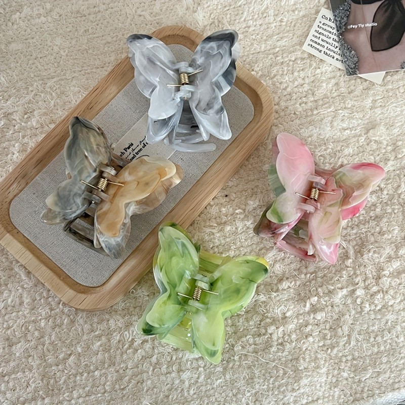 4PC Super Fairy French Retro Romantic Large Texture Butterfly Clip Girly Texture Back Head Clip Headwear Hair