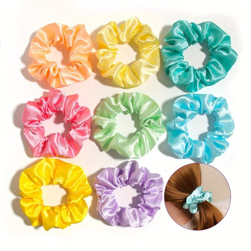 8pcs Colorful Scrunchies Summer Stain Hair Tie Elastics Hair Bands Soft Hair Ties For Women