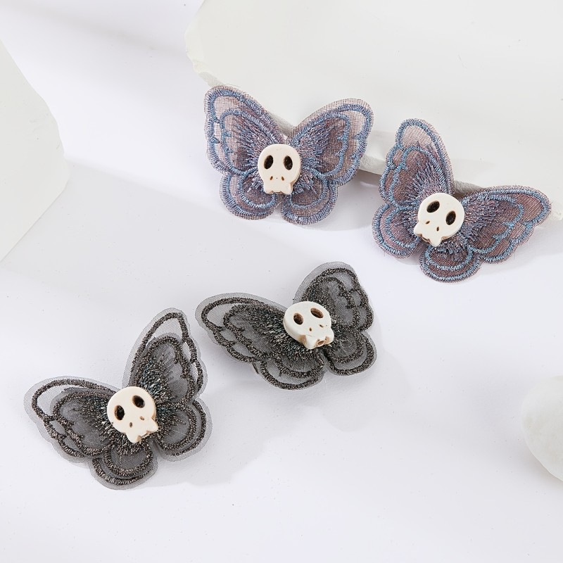 4pcs Butterfly Skull Hair Clip Black Y2K Punk Barrette Hair Accessories For Women Cosplay