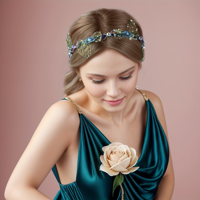 Elegant Butterfly Beaded Headband for Women and Girls - Iron Alloy Hairband with Crystal Embellishment, Cute Fashion Dress-Up Accessory, Single Piece Hairband with Color Matching Design - Ideal for Styling and Gifts