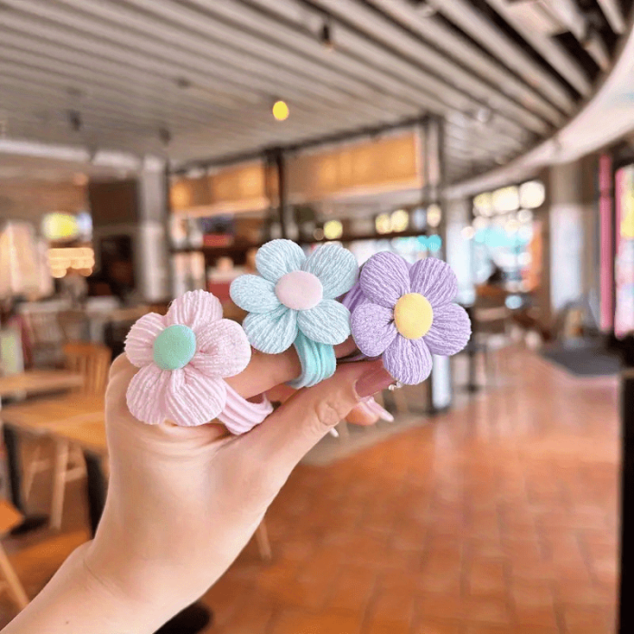 12pcs Candy Color Elastic Hair Ties Flower Decorative Hair Loops Bowknot Decorative Hair Ropes Lovely Hair Barrettes For Women And Daily Use