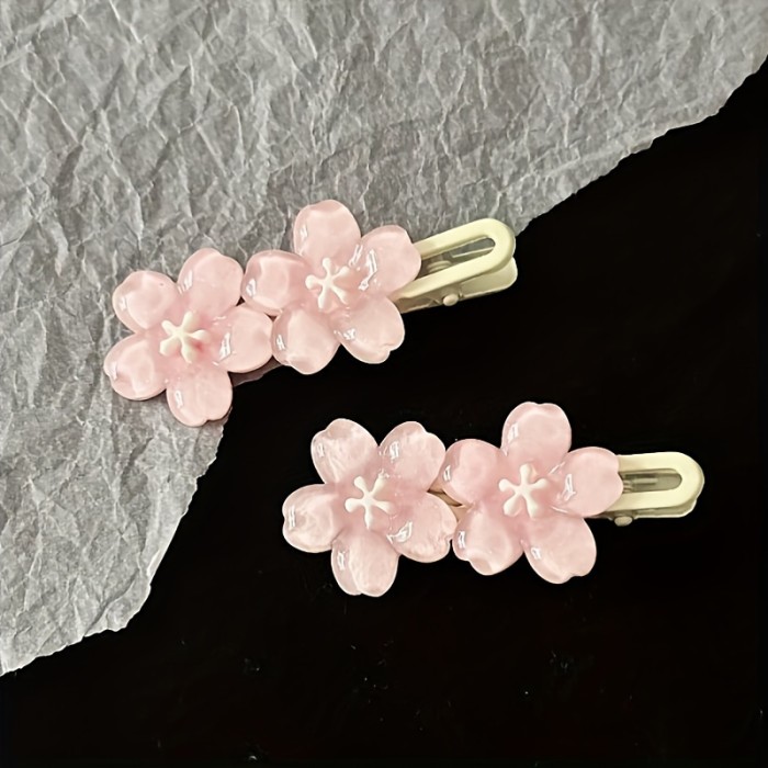 Chic Pink Cherry Blossom Hair Clip - Sweet Floral Design, Durable Plastic, Perfect for Styling & Protecting Hair