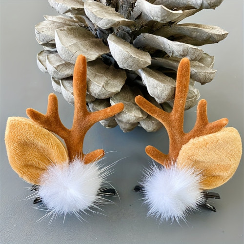 Sparkling Reindeer Antler Headband With Plush Pom-Pom - Cute & Soft Brown Christmas Hair Accessory For Adults, Perfect For Holiday Decor & Home Embellishment
