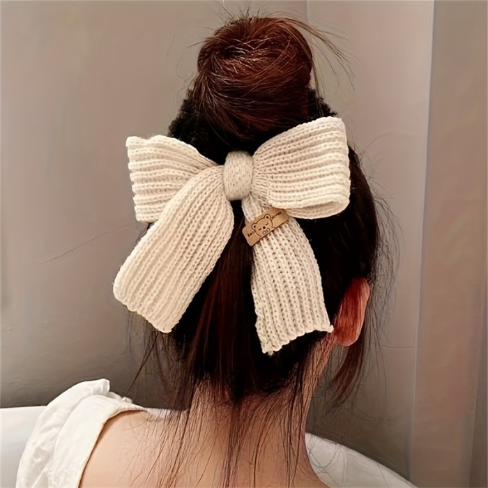 Elegant 3pcs Wool Bow Hair Ties Set - Cozy Knit, Solid Color Scrunchies For Women & Girls, Perfect Daily Accessory Or Gift