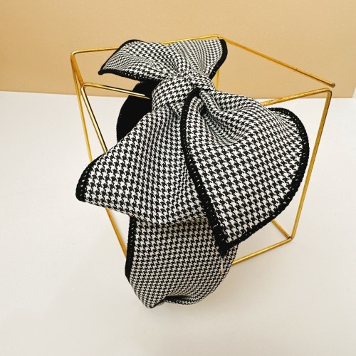 1pc Headbands For Women Non Slip Fashion Houndstooth Pattern Bow Decor Headband Knot Wide Headband