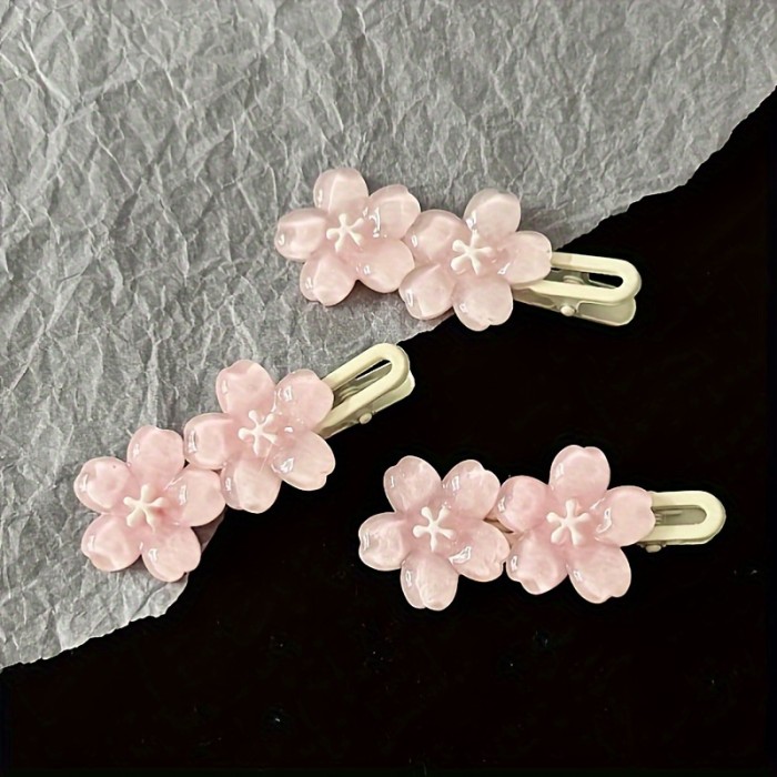 Chic Pink Cherry Blossom Hair Clip - Sweet Floral Design, Durable Plastic, Perfect for Styling & Protecting Hair