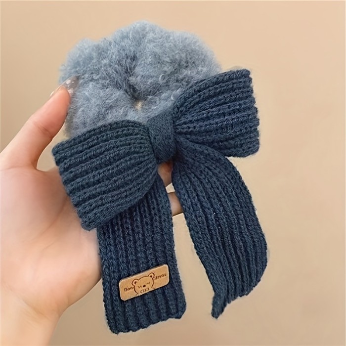 Elegant 3pcs Wool Bow Hair Ties Set - Cozy Knit, Solid Color Scrunchies For Women & Girls, Perfect Daily Accessory Or Gift