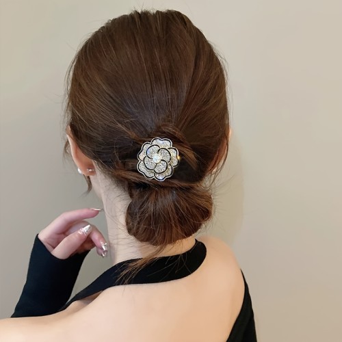 Elegant Flower Studded Pearl Hair Hoop For Women, Sparkling Hair Accessories For Ponytail, Braided Hairstyle, Alloy Hair Ring For Girls And Ladies