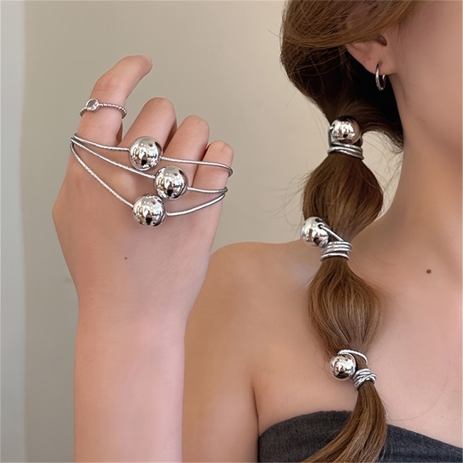 6pcs Sparkling Silvery Ball Hair Ties - High Elasticity, Non-Slip Ponytail Holders, Simple & Chic Hair Accessories for Women and Girls