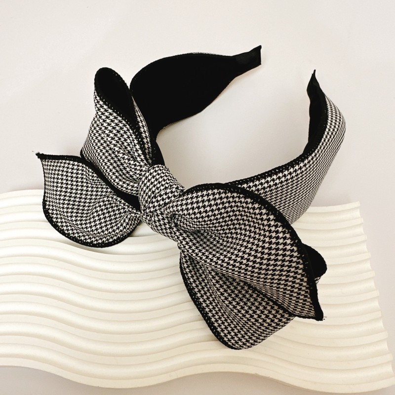 1pc Headbands For Women Non Slip Fashion Houndstooth Pattern Bow Decor Headband Knot Wide Headband