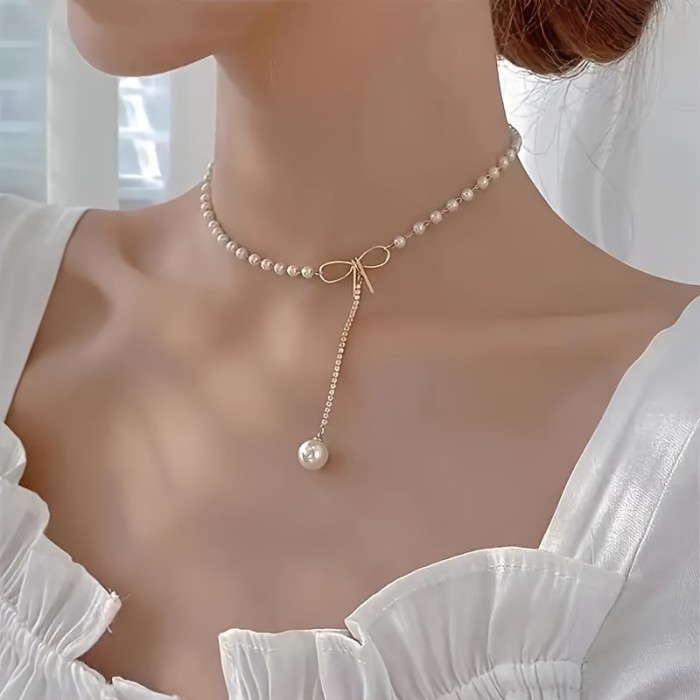 Elegant Faux Pearl Pendant Necklace for Women - Chic Alloy, Perfect for Casual Attire