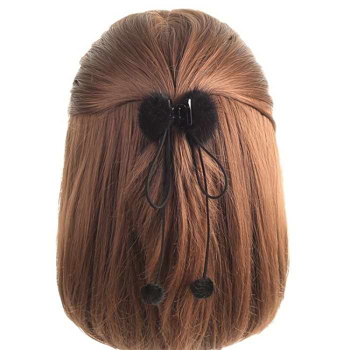 1pc Furry Ball Tassel Hair Claw Clip Black Bow Hair Jaw Clamp Non Slip Hair Clips Hair Grip Autumn Winter Hair Accessories For Women Female