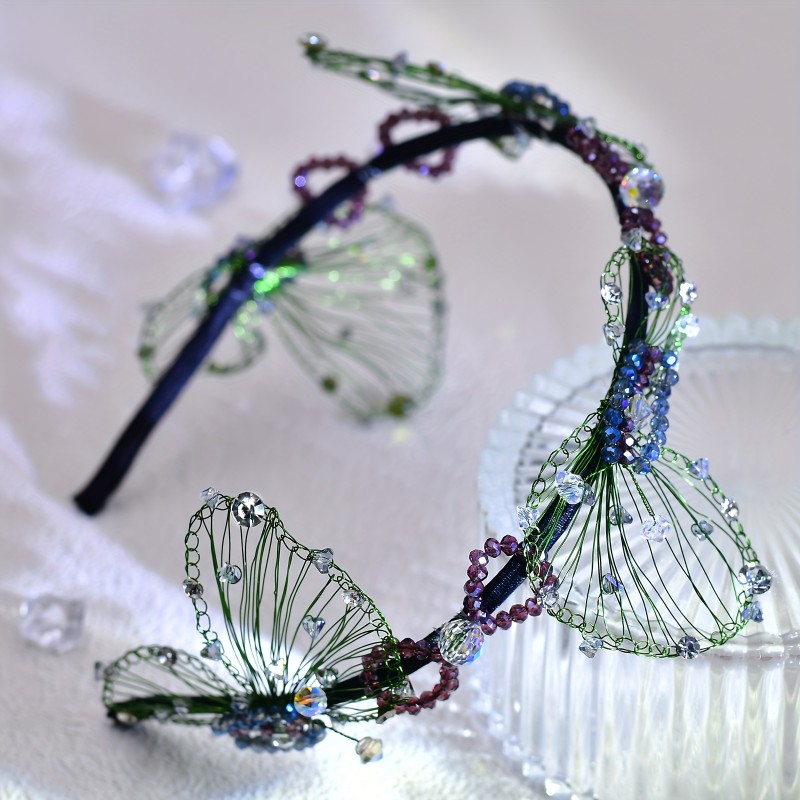 Elegant Butterfly Beaded Headband for Women and Girls - Iron Alloy Hairband with Crystal Embellishment, Cute Fashion Dress-Up Accessory, Single Piece Hairband with Color Matching Design - Ideal for Styling and Gifts