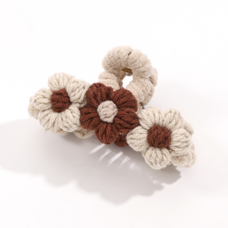 1pcs\u002F2pcs Vintage Flower Decor Hair Claw Clip, Autumn And Winter Knitted Shark Clip, Hair Accessories For Women Female
