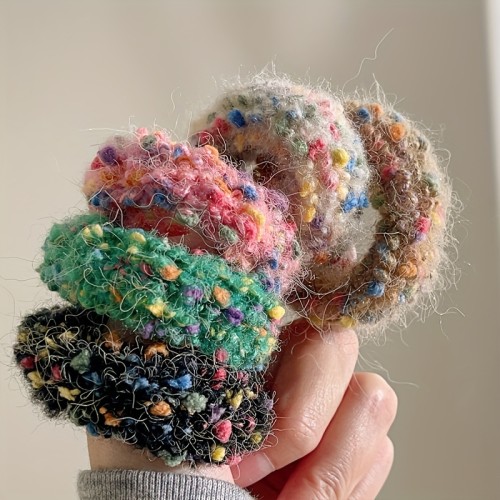 5 Pcs Woolen Knitted Scrunchies Hair Ties Autumn And Winter Daily Use Hair Scrunchies, Soft Knitted Hair Bands Hair Scrunchie Holder