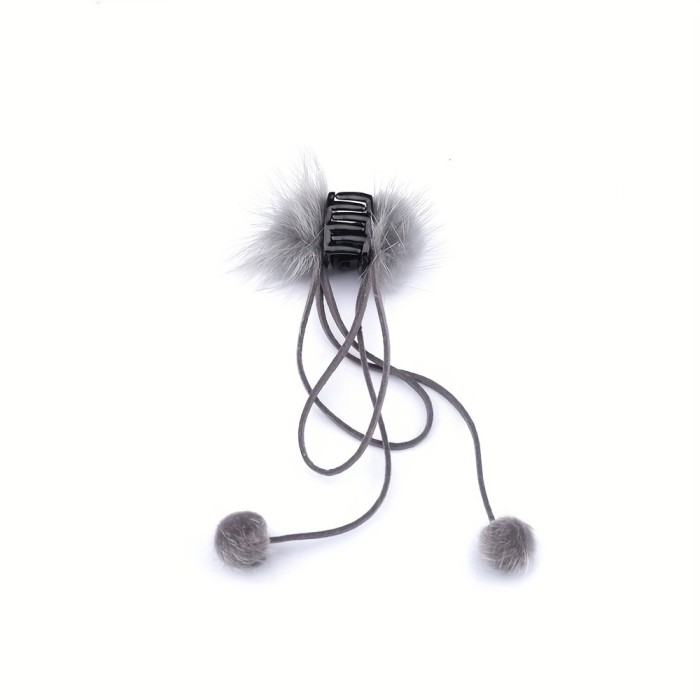 1pc Furry Ball Tassel Hair Claw Clip Black Bow Hair Jaw Clamp Non Slip Hair Clips Hair Grip Autumn Winter Hair Accessories For Women Female