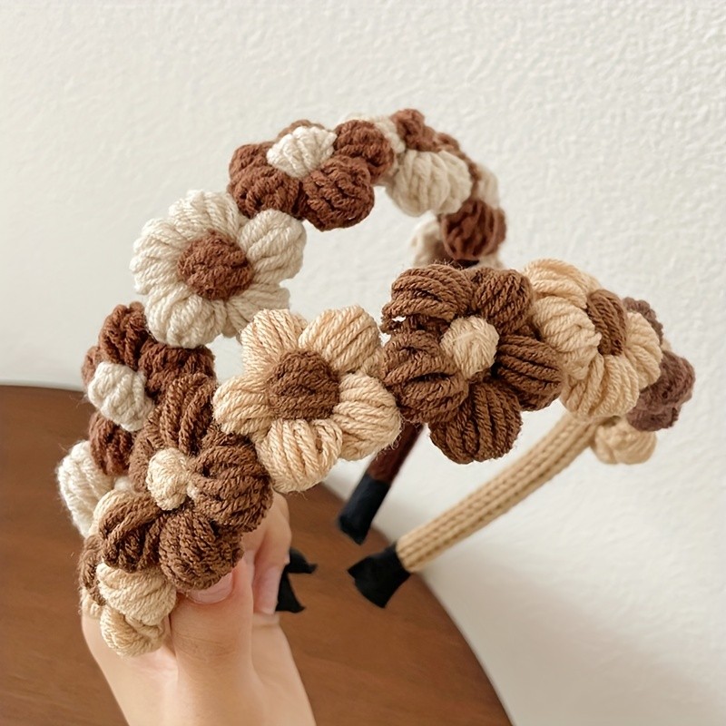 2pcs Cute Flower Knitted Headband Vintage Hair Hoop Autumn And Winter Headband Non Slip Hair Accessories For Women Girls