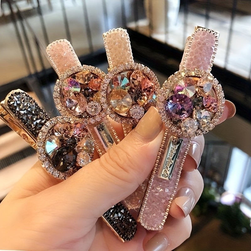 Vintage Duck Billed Clip Glitter Hair Clips Rhinestone Hair Clip Metal Duck Billed Clip For Side Hair Bang Elegant Hair Clips For Women Female