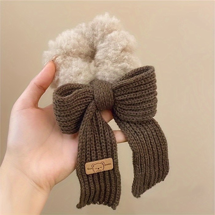 Elegant 3pcs Wool Bow Hair Ties Set - Cozy Knit, Solid Color Scrunchies For Women & Girls, Perfect Daily Accessory Or Gift