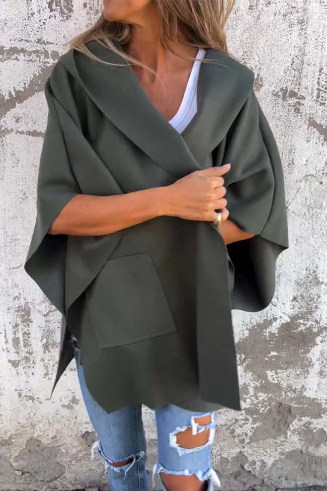 Casual Solid Pocket Hooded Collar Outerwear