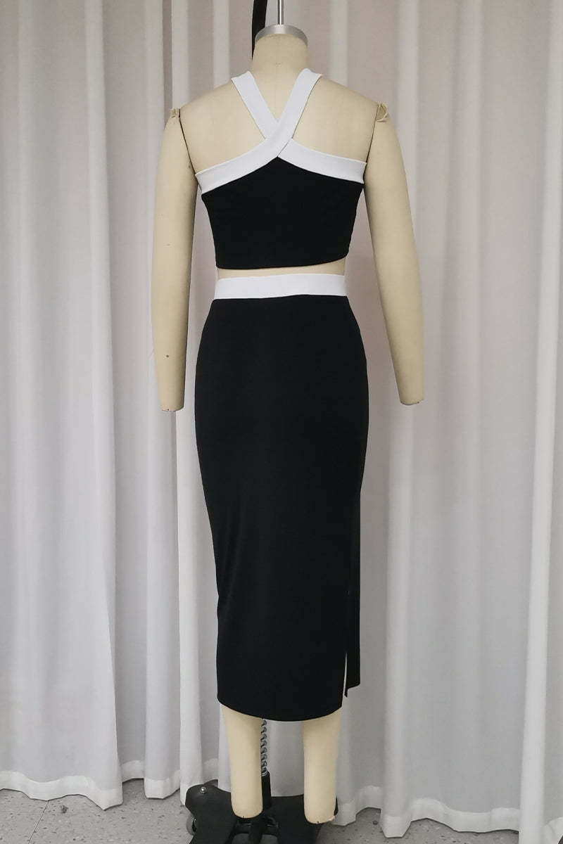 Sexy Street Solid Color Halter Sleeveless Two Pieces(No Belt)(3 Colors) main image 1