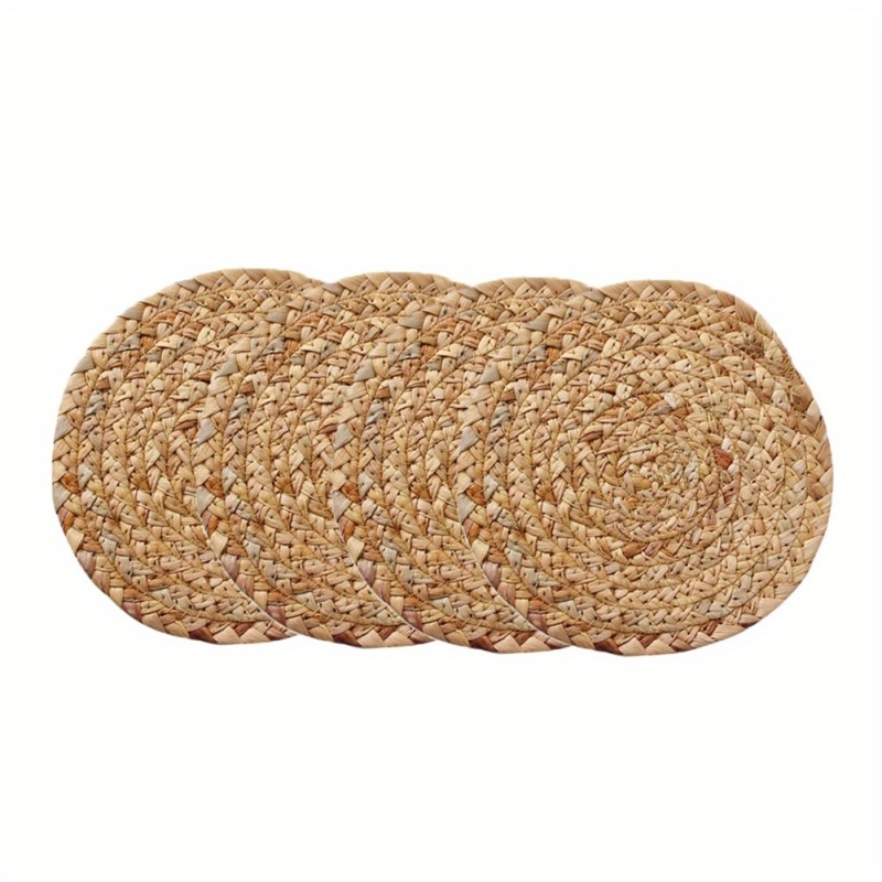 4Pcs Round Woven Placemats For Dining Table, Water Hyacinth Straw Braided Placemat, Heat Resistant Non-Slip Weave Placemats Handmade