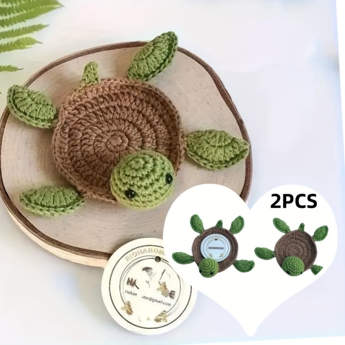 3 Pcs Crochet Tortoise Coasters For Drinks, Funny Handmade Woven Coaster Set, Cute Turtle Shaped Mug Cup Mat Table Desk Decoration Housewarming Gift