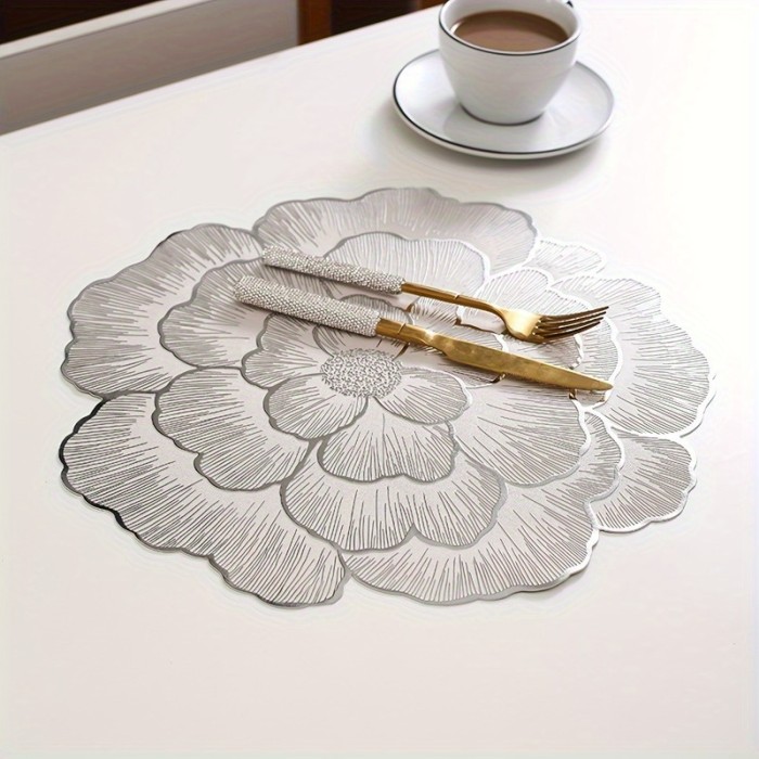 Elegant Floral Placemat Set Of 3pcs-non-slip, Wipe-resistant Table Mat, Suitable For Catering And Special Occasions