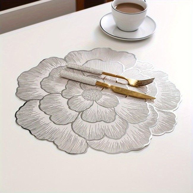 Elegant Floral Placemat Set Of 3pcs-non-slip, Wipe-resistant Table Mat, Suitable For Catering And Special Occasions