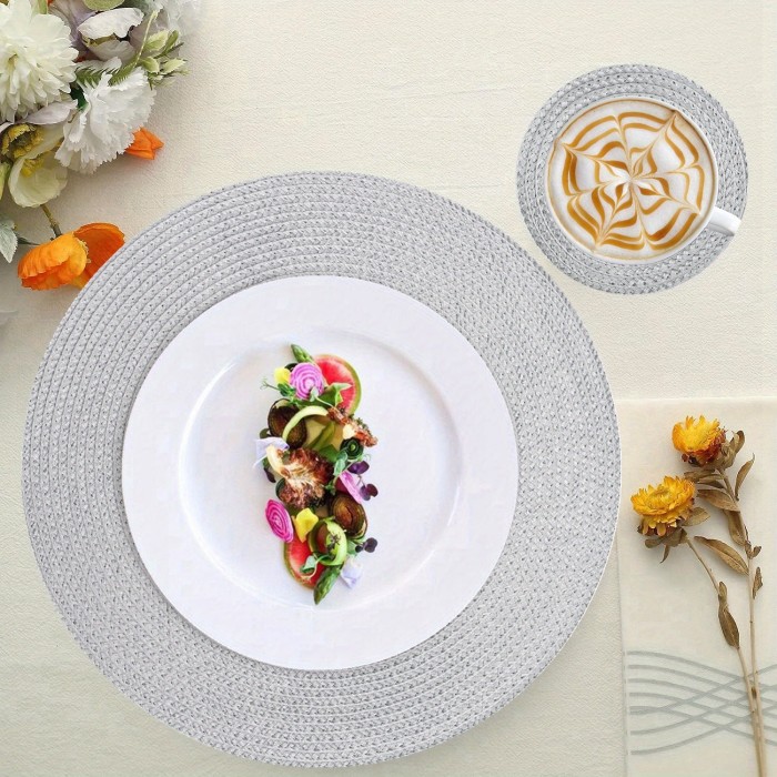 Round Braided Woven Place Mats and Coasters Set of 12 Washable Heat Resistant Table Mats for Kitchen Dining Table Home Restaurant Christmas Wedding Party Decor